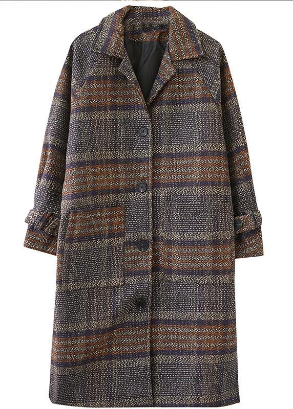 Elegant plaid Fine maxi coat Shape lapel side open coats - bagstylebliss