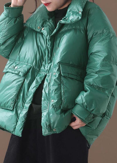 Elegant plus size clothing snow jackets winter overcoat green stand collar duck down coat - bagstylebliss