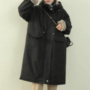 Elegant plus size clothing winter coats black hooded zippered Parkas for women - bagstylebliss