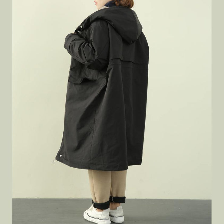 Elegant plus size clothing winter coats black hooded zippered Parkas for women - bagstylebliss