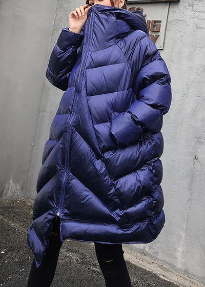 Elegant plus size clothing winter coats blue hooded zippered women parka - bagstylebliss