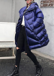 Elegant plus size clothing winter coats blue hooded zippered women parka - bagstylebliss