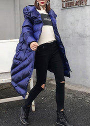 Elegant plus size clothing winter coats blue hooded zippered women parka - bagstylebliss