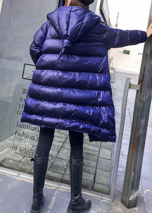 Elegant plus size clothing winter coats blue hooded zippered women parka - bagstylebliss