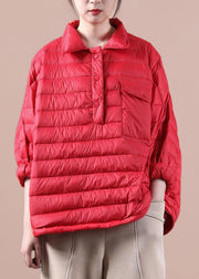 Elegant plus size down jacket overcoat red lapel pockets goose Down coat - bagstylebliss