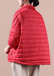 Elegant plus size down jacket overcoat red lapel pockets goose Down coat - bagstylebliss