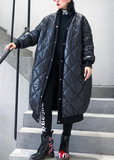 Elegant plus size jacket winter coats black v neck thick winter parkas - bagstylebliss