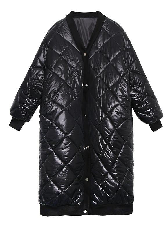 Elegant plus size jacket winter coats black v neck thick winter parkas - bagstylebliss