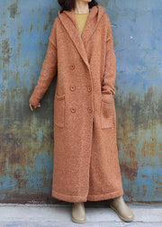 Elegant plus size maxi coat hooded jackets yellow double breast wool overcoat - bagstylebliss