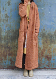 Elegant plus size maxi coat hooded jackets yellow double breast wool overcoat - bagstylebliss