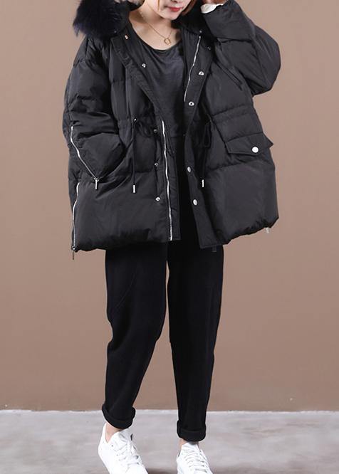 Elegant plus size snow jackets black hooded fur collar warm winter coat - bagstylebliss
