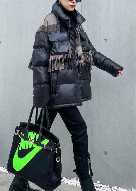 Elegant plus size snow jackets winter coats black patchwork plaid lapel coat - bagstylebliss
