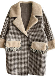 Elegant plus size winter coat patchwork jacket plaid two pockets woolen coats - bagstylebliss