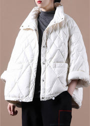 Elegant plus size winter jacket coats white stand collar Button Down duck down coat - bagstylebliss