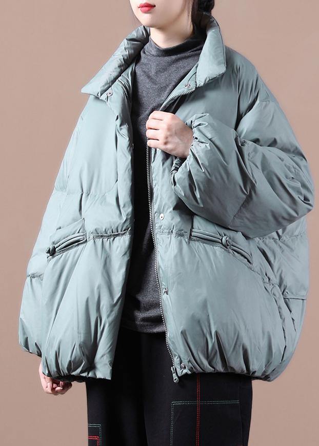 Elegant plus size winter outwear gray green stand collar Chinese Button warm winter coat - bagstylebliss