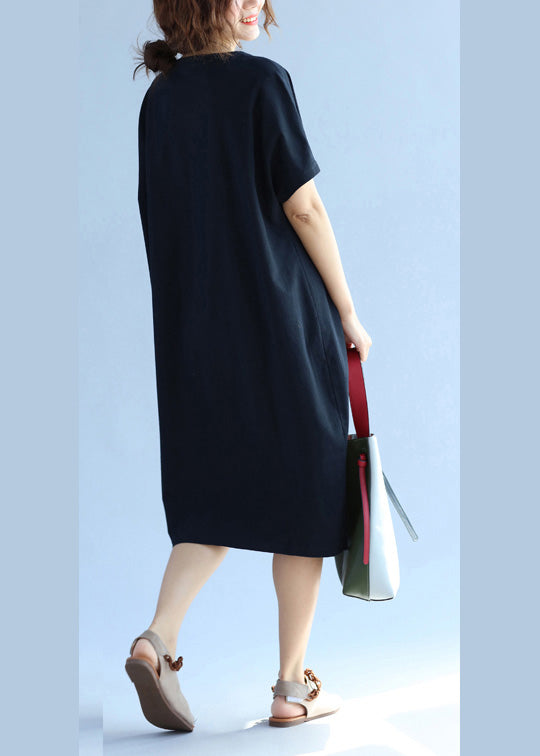 Elegant pockets Cotton clothes For Women black Dress Summer