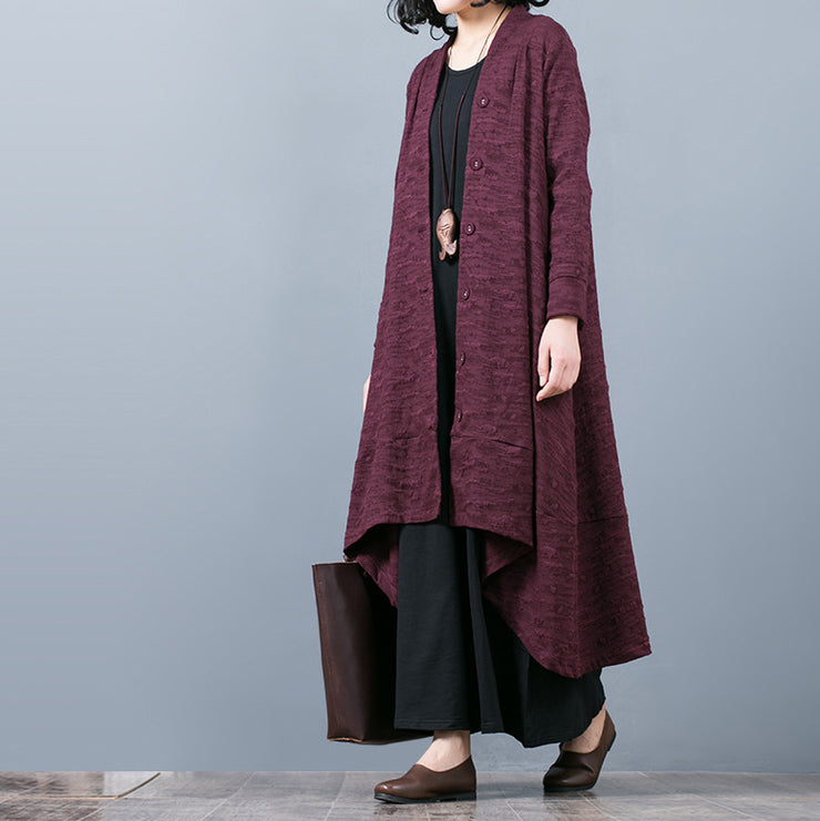 Elegant purple Jacquard maxi coat trendy plus size baggy large hem asymmetrical design trench coat fine patchwork Coat