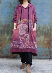 Elegant purple cotton Tunics prints long big pockets Dress - bagstylebliss