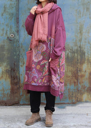 Elegant purple cotton Tunics prints long big pockets Dress - bagstylebliss