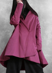 Elegant purple winter outwear casual snow v neck asymmetric coats - bagstylebliss