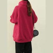 Elegant red Letter tunics for women Shirts high neck zippered fuzzy wool top - bagstylebliss