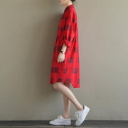 Elegant red Plaid Cotton quilting clothes lapel Button Down daily spring Dress - bagstylebliss