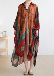 Elegant red print clothes For Women Plus Size lapel asymmetric Maxi Summer Dress - bagstylebliss