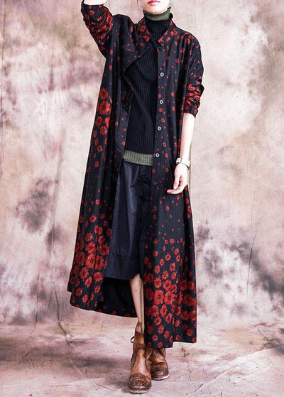 Elegant red print coats oversize fall outwear Button Down pockets coat - bagstylebliss