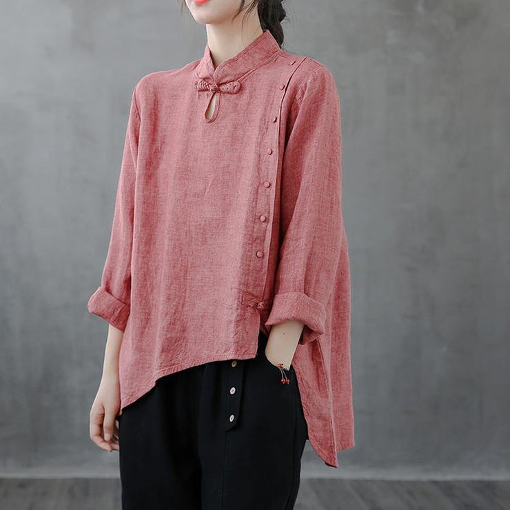 Elegant red top stand collar asymmetric oversized shirts - bagstylebliss