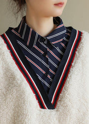 Elegant shirt collar cotton patchwork Blouse Shape white top - bagstylebliss