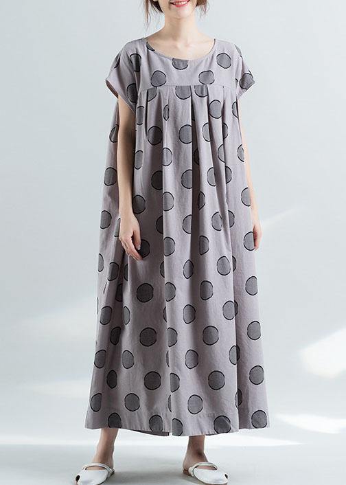 Elegant short sleeve o neck cotton clothes pattern gray dotted Plus Size Dress summer - bagstylebliss