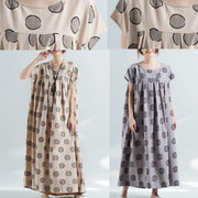 Elegant short sleeve o neck cotton clothes pattern gray dotted Plus Size Dress summer - bagstylebliss