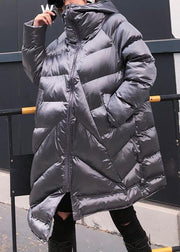 Elegant silver gray womens parkas oversized warm winter outwear hooded zippered - bagstylebliss