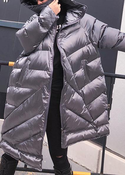 Elegant silver gray womens parkas oversized warm winter outwear hooded zippered - bagstylebliss