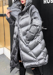 Elegant silver gray womens parkas oversized warm winter outwear hooded zippered - bagstylebliss