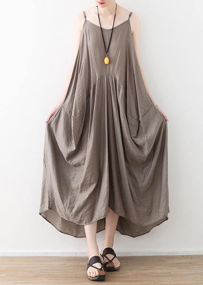 Elegant sleeveless cotton Long Shirts linen gray Kaftan Dress summer - bagstylebliss