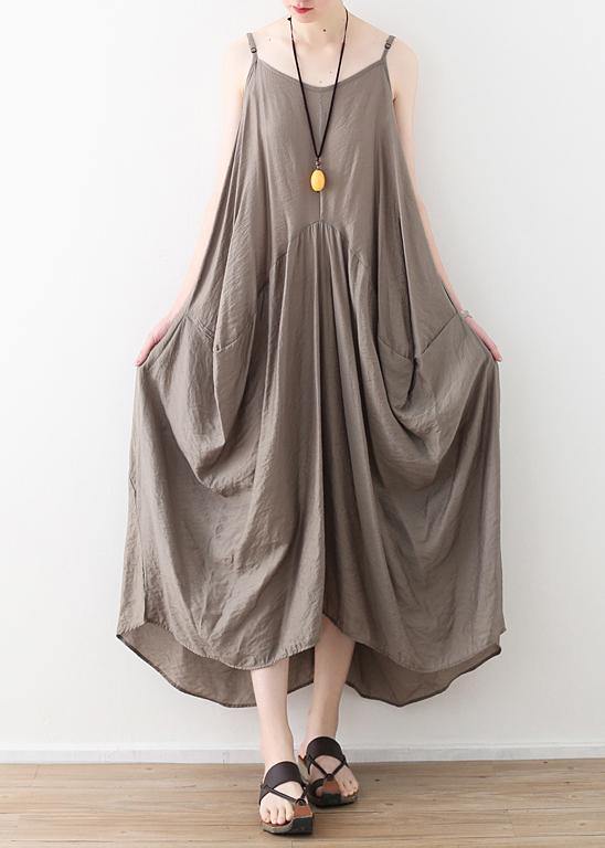 Elegant sleeveless cotton Long Shirts linen gray Kaftan Dress summer - bagstylebliss