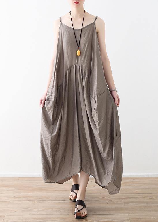 Elegant sleeveless cotton Long Shirts linen gray Kaftan Dress summer - bagstylebliss