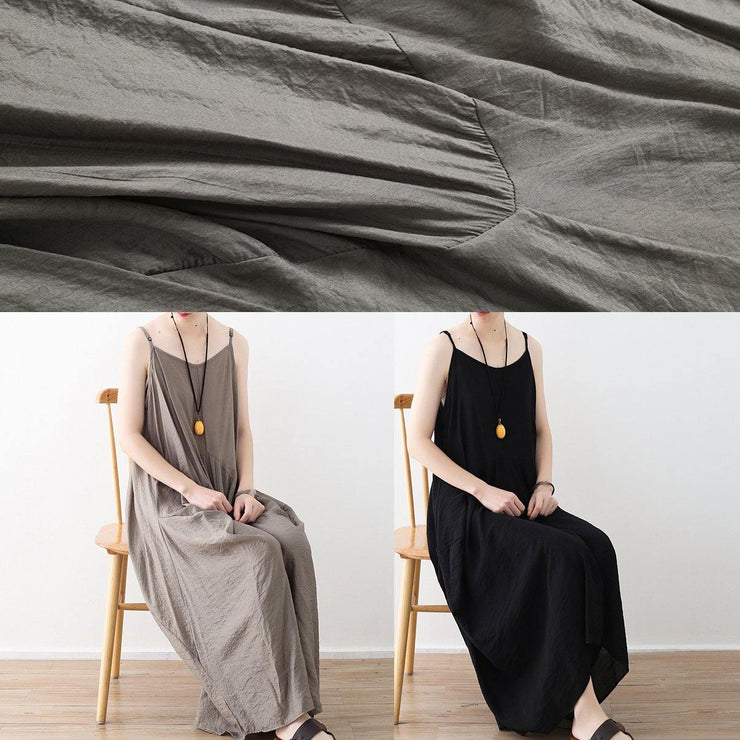 Elegant sleeveless cotton Long Shirts linen gray Kaftan Dress summer - bagstylebliss