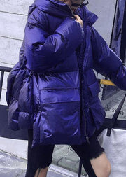 Elegant trendy plus size Jackets & Coats blue hooded pockets women parka - bagstylebliss