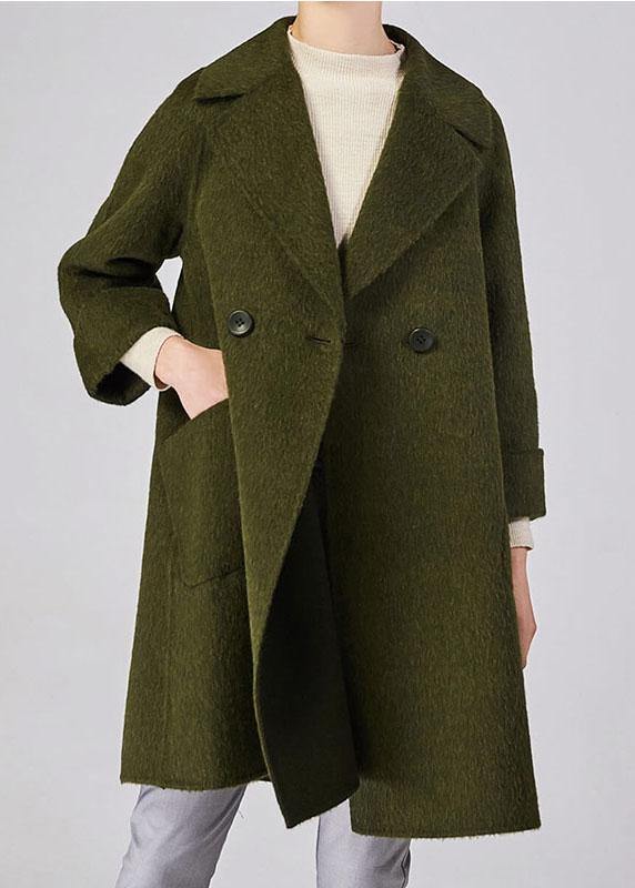 Elegant trendy plus size mid-length coats double breast jackets beige big pockets woolen coats - bagstylebliss