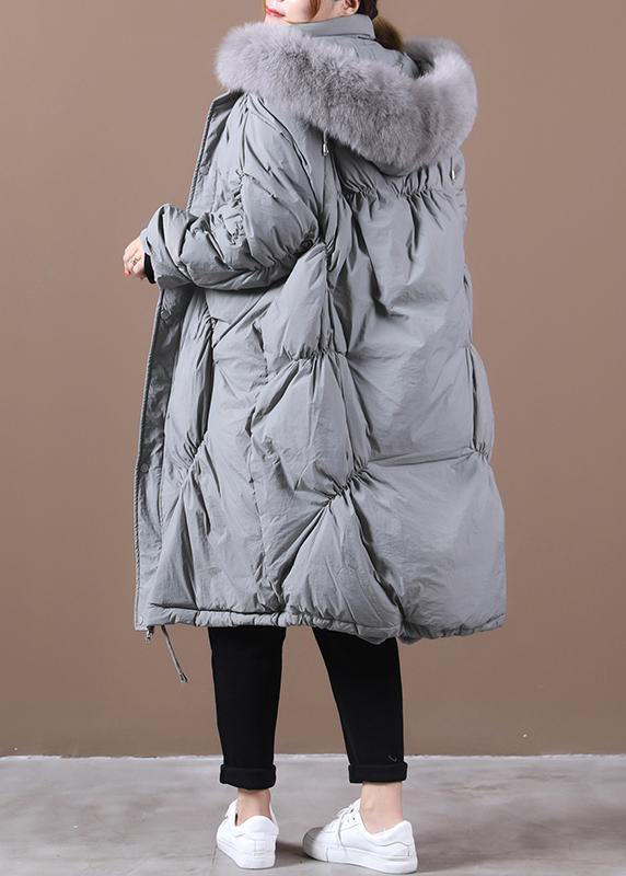 Elegant trendy plus size snow jackets Winter gray hooded Cinched goose Down coat - bagstylebliss