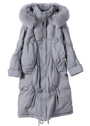 Elegant trendy plus size snow jackets Winter gray hooded Cinched goose Down coat - bagstylebliss