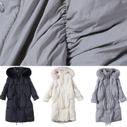 Elegant trendy plus size snow jackets Winter gray hooded Cinched goose Down coat - bagstylebliss