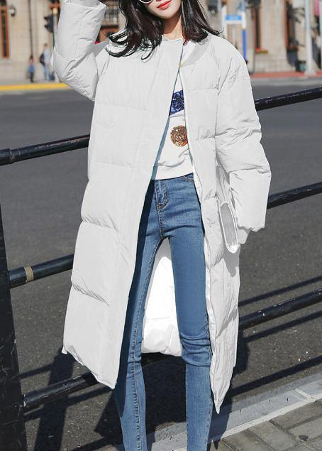 Elegant trendy plus size winter jacket overcoat white o neck pockets down coat winter - bagstylebliss