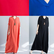 Elegant v neck baggy cotton summer clothes Women pattern blue loose Dress - bagstylebliss