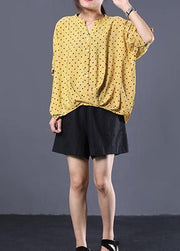 Elegant v neck cotton clothes For Women Shape yellow asymmetric dotted shirt summer - bagstylebliss