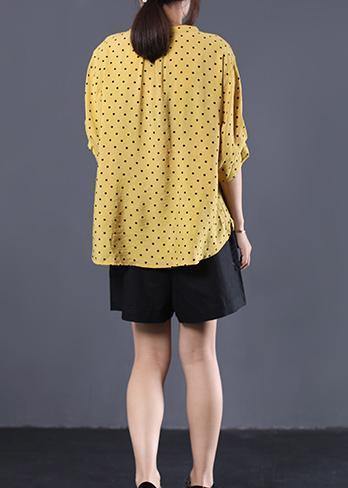Elegant v neck cotton clothes For Women Shape yellow asymmetric dotted shirt summer - bagstylebliss