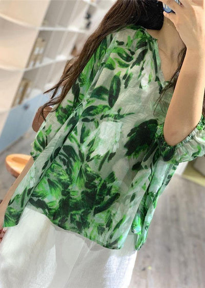 Elegant v neck linen blouses for women Fashion Ideas green prints blouses fall - bagstylebliss