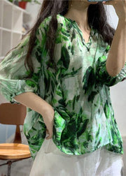 Elegant v neck linen blouses for women Fashion Ideas green prints blouses fall - bagstylebliss